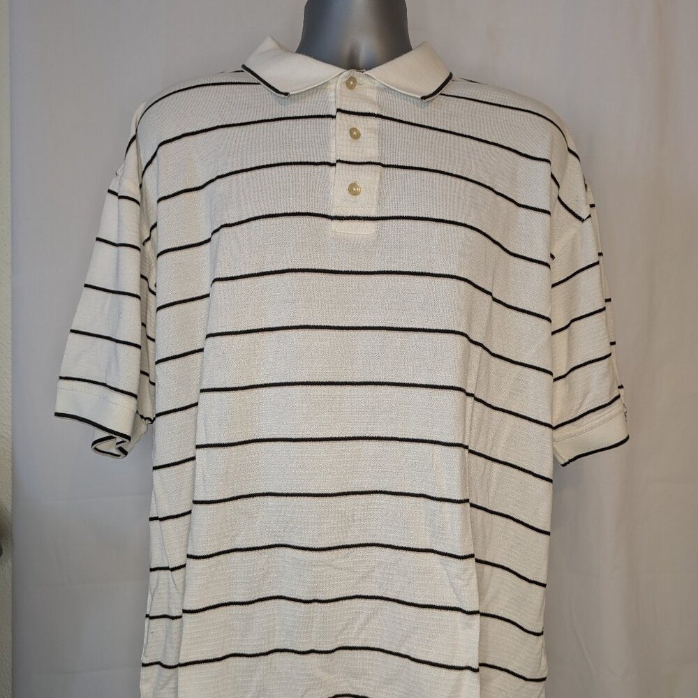 Greg Norman White/Black Stripped Polo Extra Large XL
